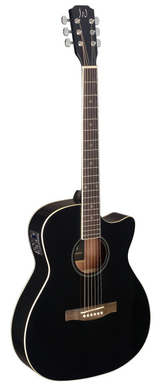 J.N Guitars Electro Acoustic Auditorium Guitar Cut Away-Solid Spruce/Sapelli Black