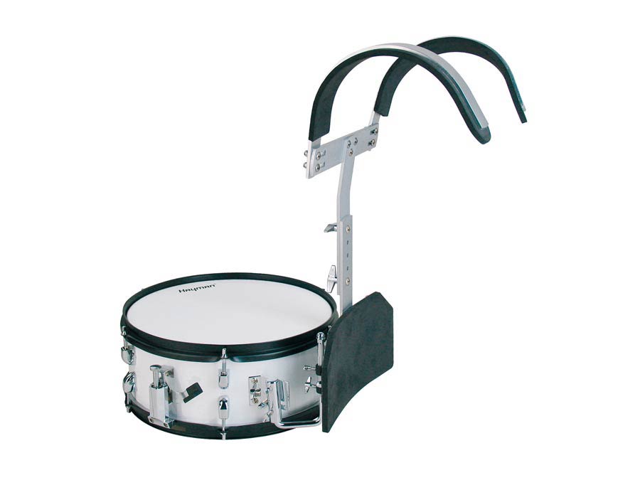 Hayman marching snare drum, white, with aluminum harness, 14 inch, 5,5 inch deep