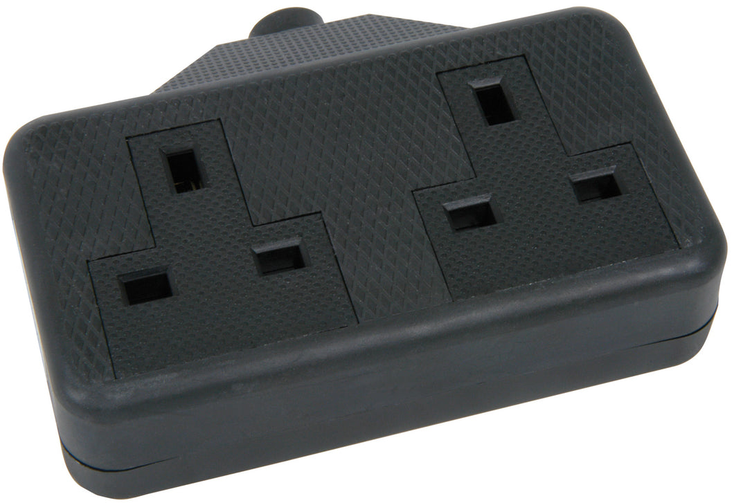Mercury 2 gang 13A rubber extension socket, Black