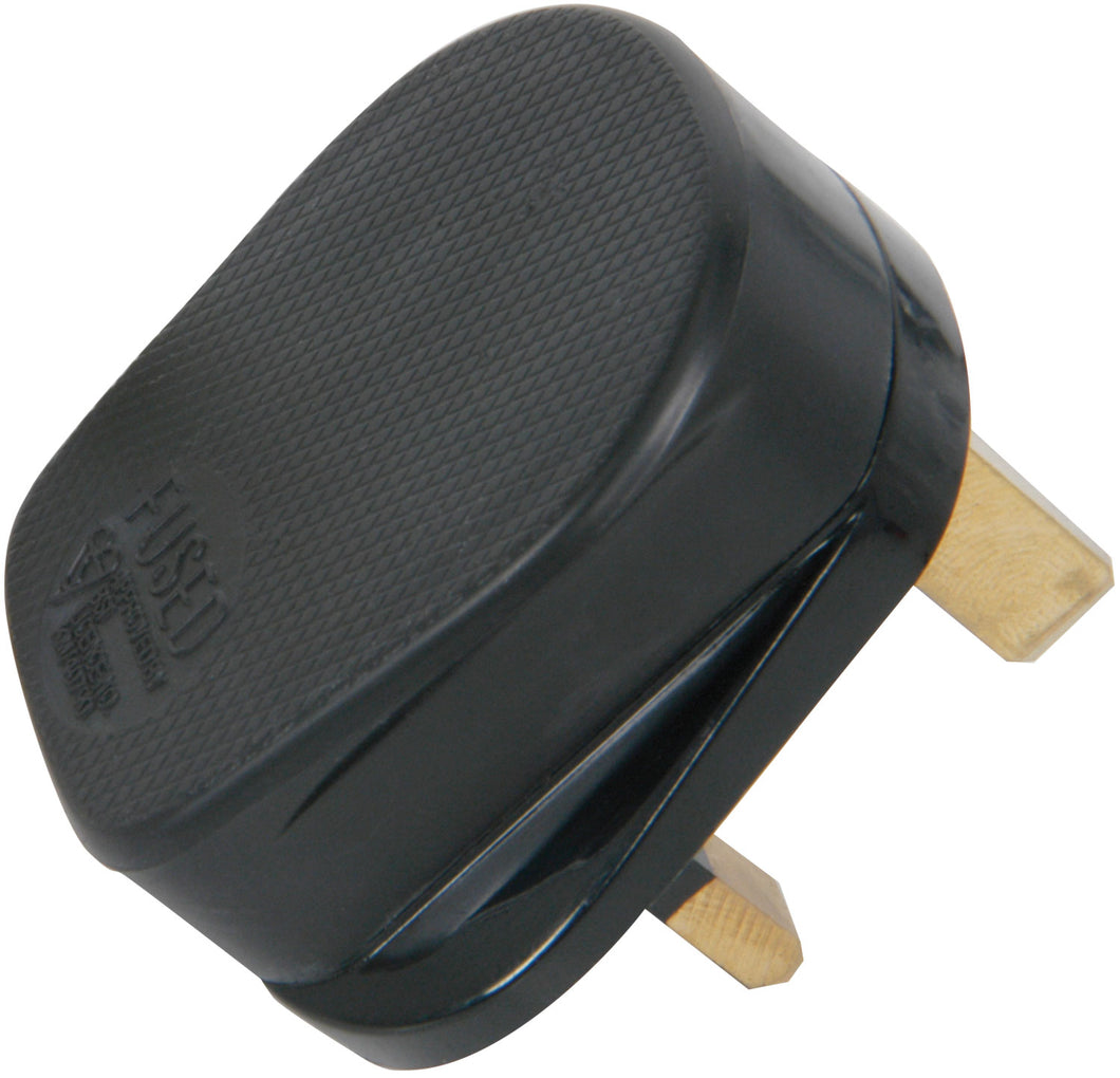 Mercury Rubber UK mains plug, 13A fuse, black
