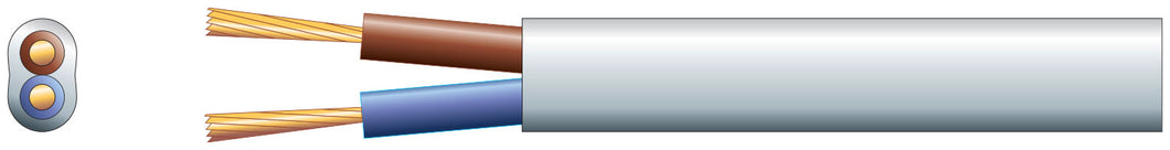 Mercury 2 core oval mains PVC, 2 x 24/0.2mm, 6A, White, 100m