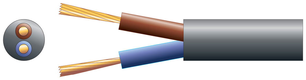 Mercury 2 core round mains PVC, 2 x 24/0.2mm, 6A, 5.8mmØ, Black, 100m