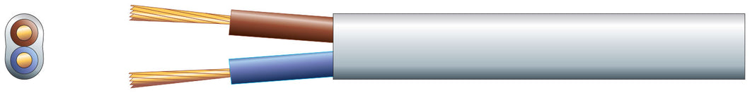 Mercury 2 core oval mains PVC, 2 x 16/0.2mm, 3A, White, 100m