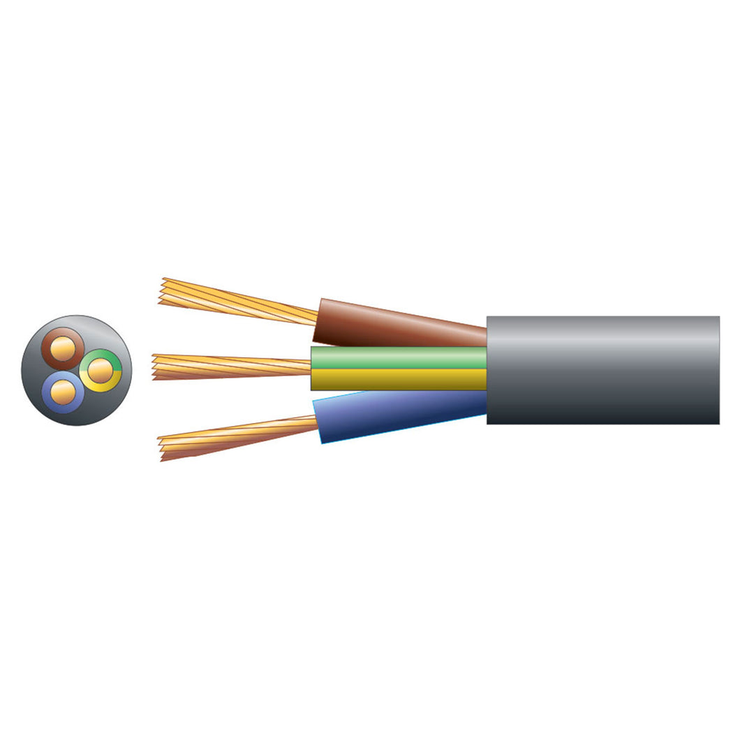 Mercury 3 core round mains PVC, 3 x 24/0.2mm, 6A, 6.1mm, Black, 100m