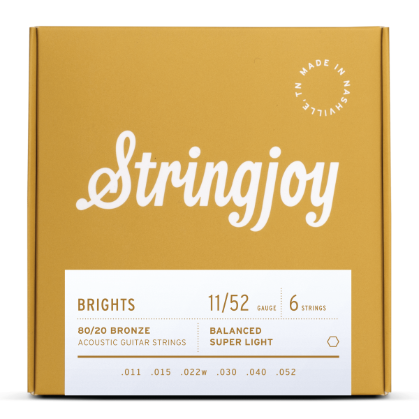Stringjoy Brights | Super Light Gauge (11-52) 80/20 Bronze Acoustic Guitar Strings