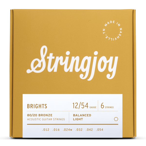 Stringjoy Brights | Light Gauge (12-54) 80/20 Bronze Acoustic Guitar Strings