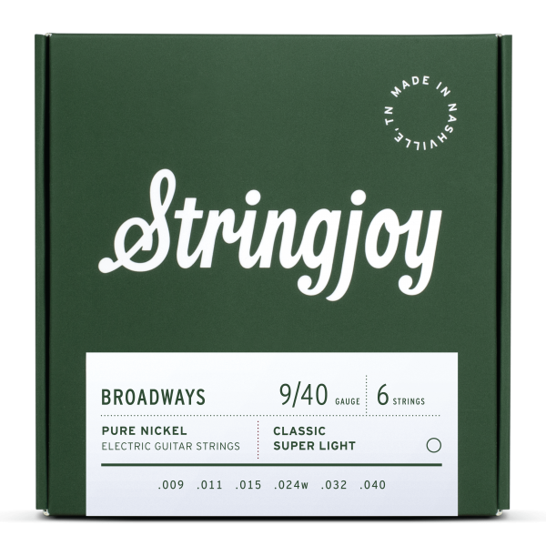 Stringjoy Broadways | Classic Super Light Gauge (9-40) Pure Nickel Electric Guitar Strings
