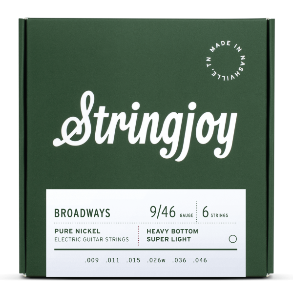 Stringjoy Broadways | Heavy Bottom Super Light Gauge (9-46) Pure Nickel Electric Guitar Strings
