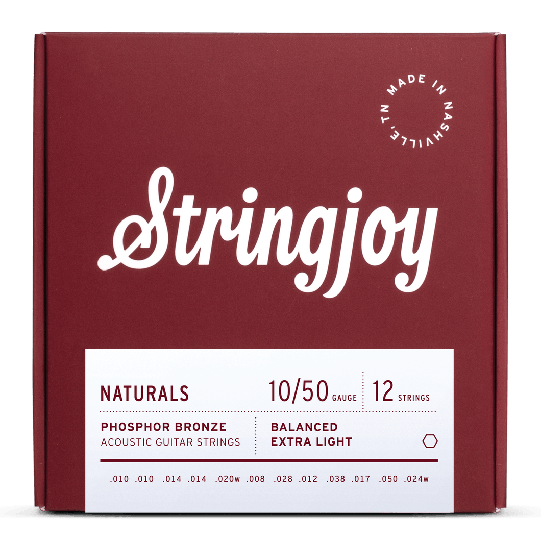 Stringjoy Naturals | 12 String Extra Light Gauge (10-50) Phosphor Bronze Acoustic Guitar Strings