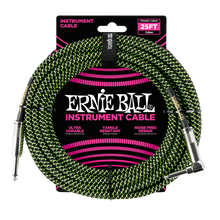 Load image into Gallery viewer, Ernie Ball 25Ft Straight-Angle Braided Black-Green
