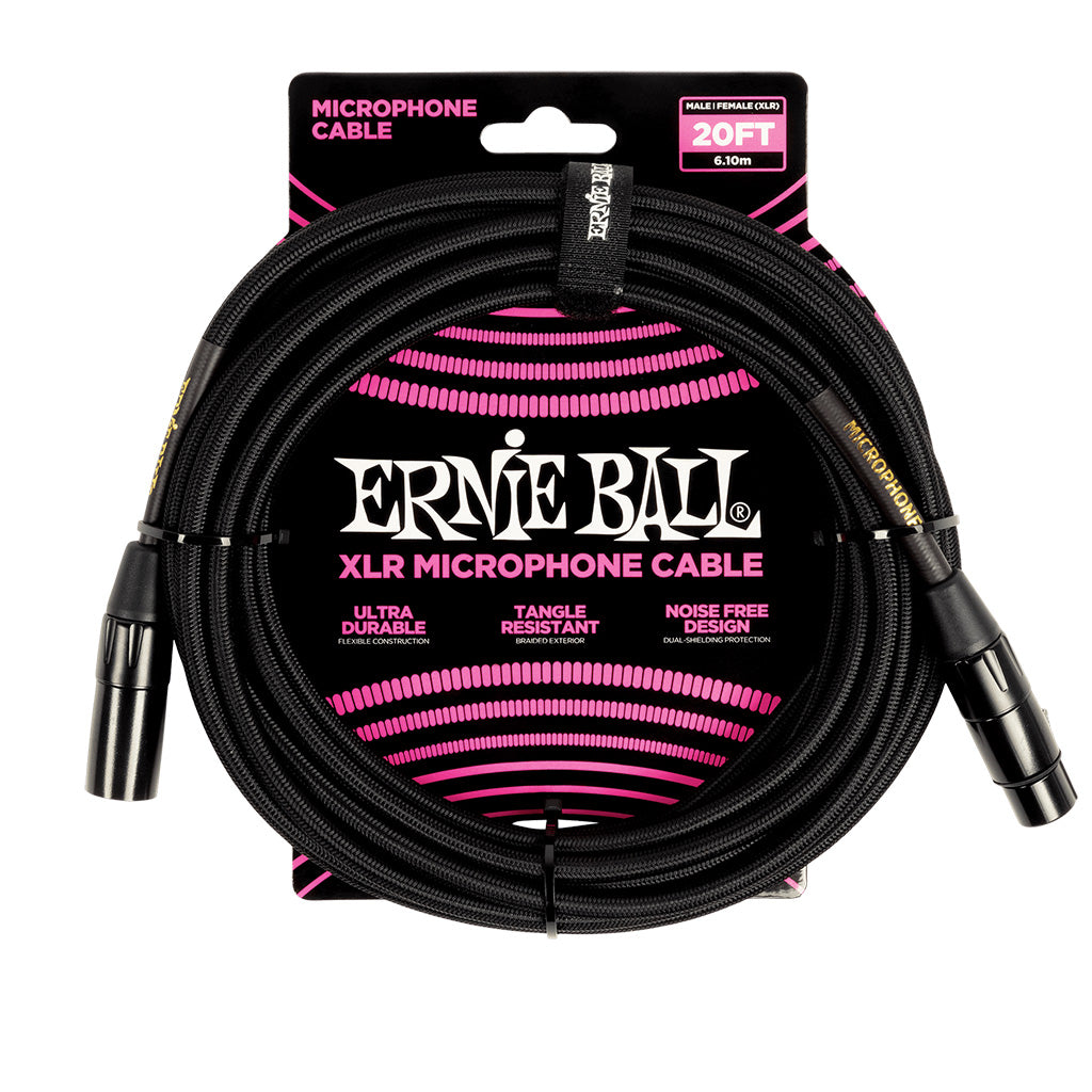 Ernie Ball 20Ft Braided XLR Microphone Cable Black