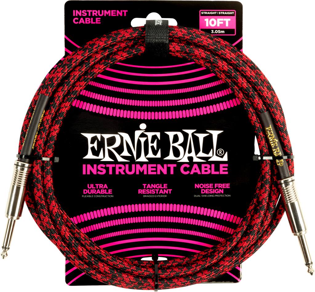 Ernie Ball 10Ft Braided Straight-Straight Red Black