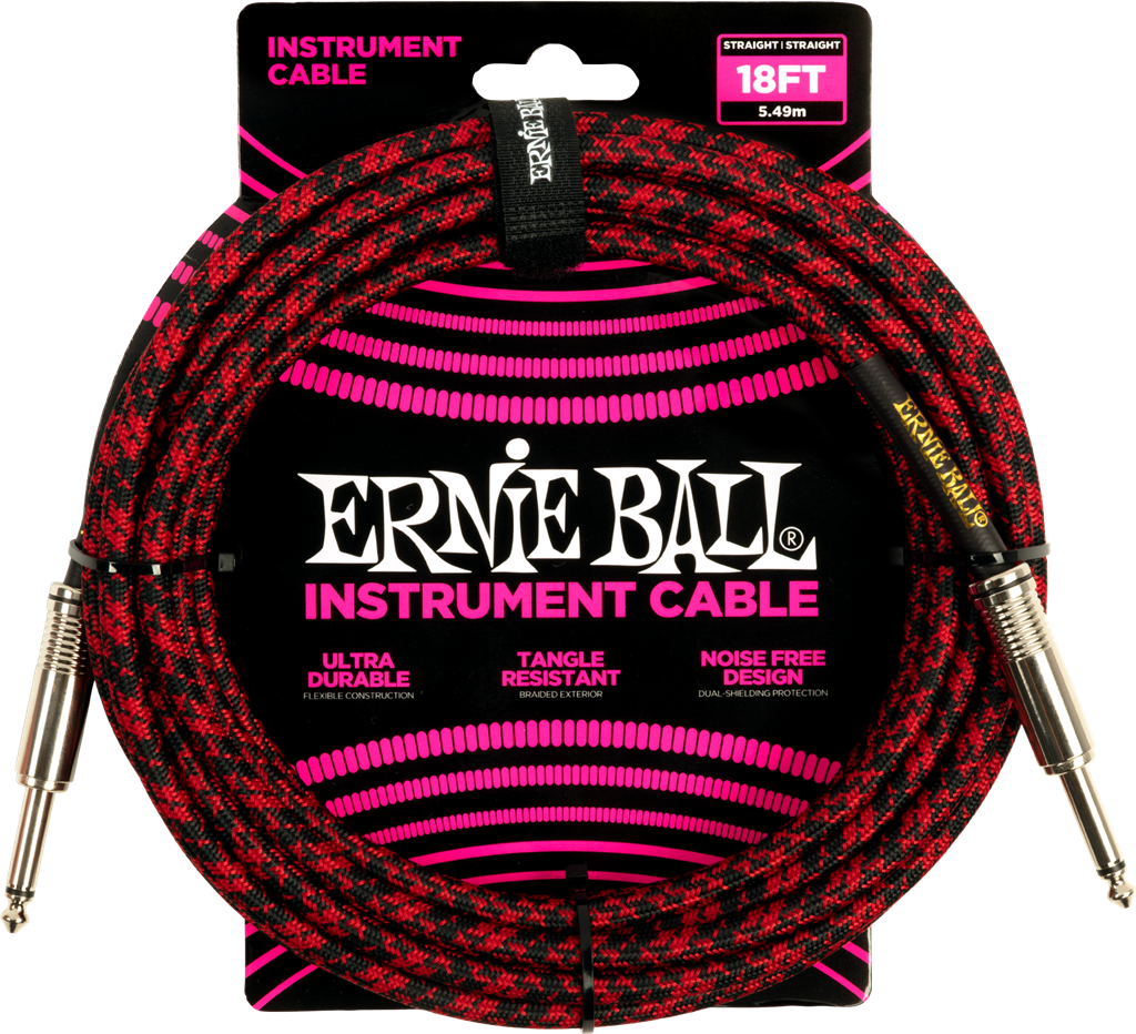 Ernie Ball 18Ft Braided Straight-Straight Red Black