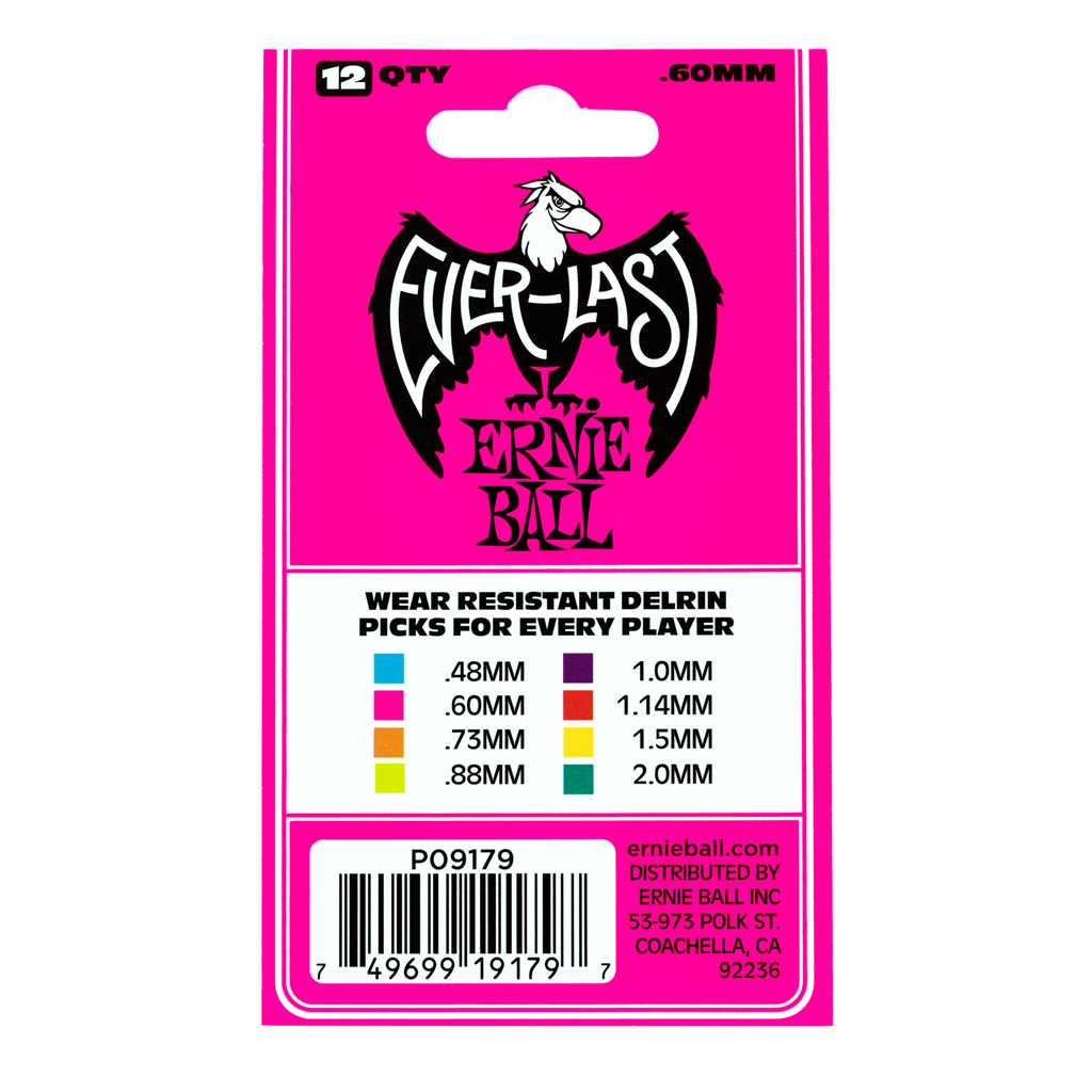 Ernie Ball Everlast Picks 12-Pack Pink .60mm