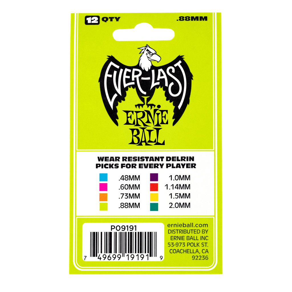 Ernie Ball Everlast Picks 12-Pack Green .88mm