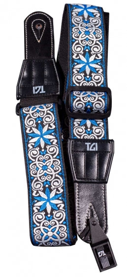 Tgi Guitar Strap Woven Cotton Persian Stitch - Blue & White