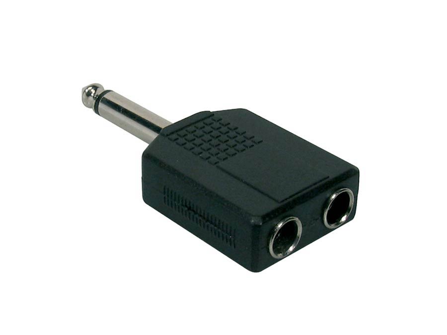 Adaptor, 2x 6,3 jack female mono, 6,3mm jack male mono