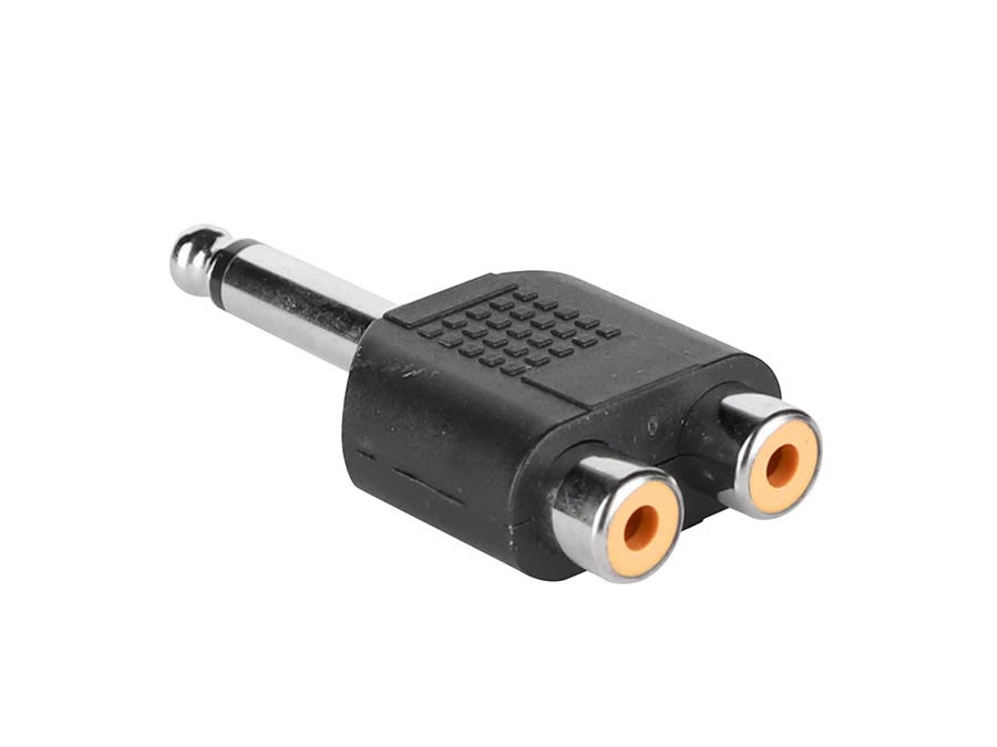 Adaptor, 2 x RCA female, 6,3mm jack mono