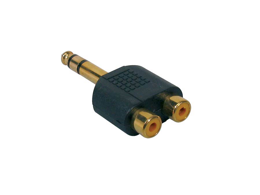 Adaptor, 2 x RCA female, 6,3mm jack male stereo