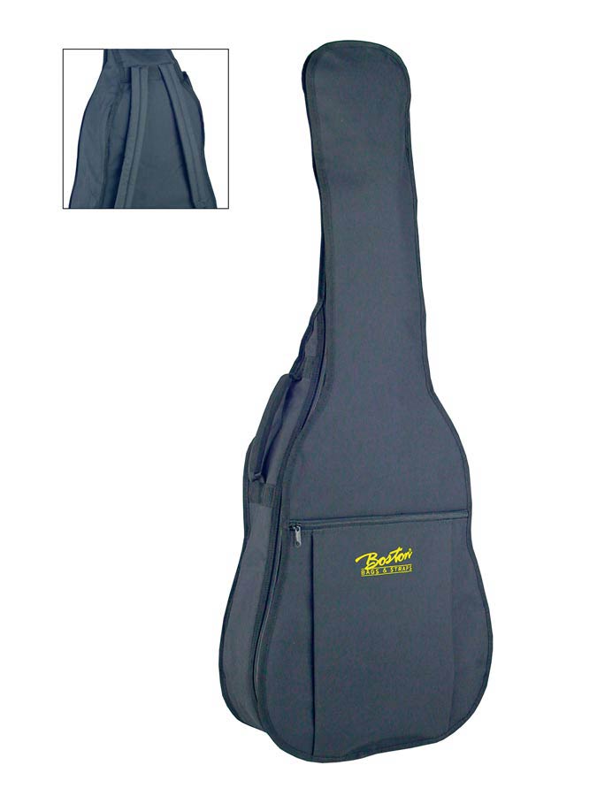 Gig bag for acoustic guitar, 10 mm. padding, cordura, 2 straps, large pocket, black