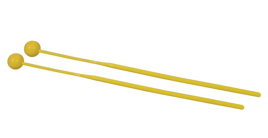 Mallets, pair, tapered plastic shaft, 30,5 x 0,7 mm., 21 mm. head, hard yellow plastic