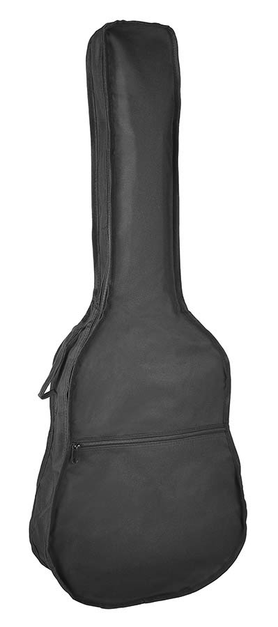 Bag for acoustic guitar, unpadded, nylon, 2 straps, large pocket, black