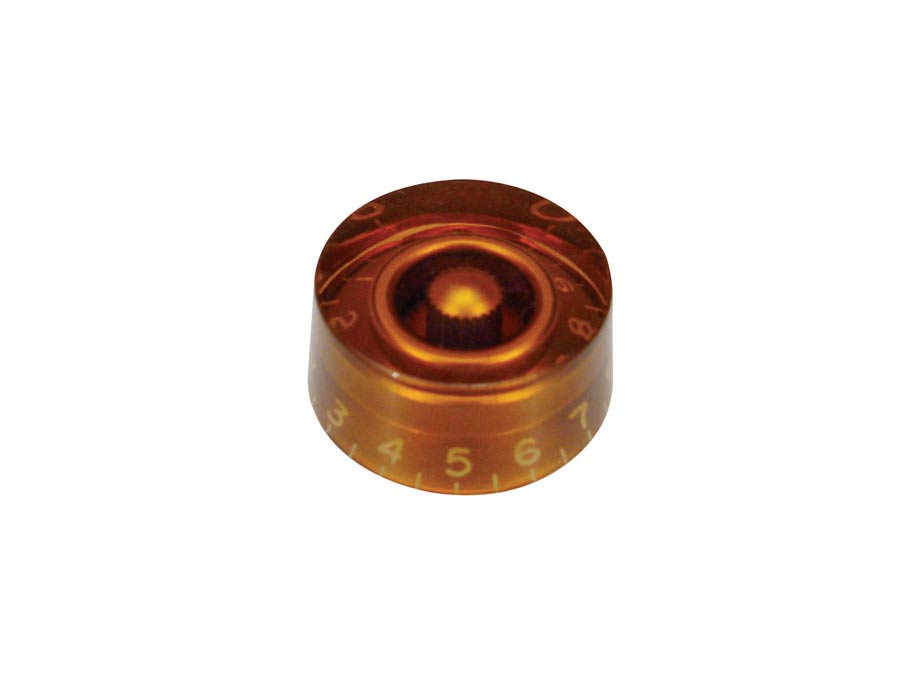 Speed knob (hatbox), for inch type pot shaft, transparent amber