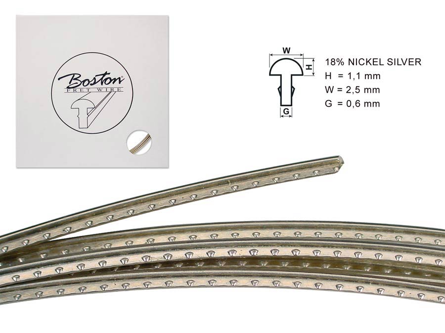 Fretwire, 5 m., 18% nickel silver, h=1,1 w=2,5 g=0,6mm, alternative for 6170, modern ST and TE