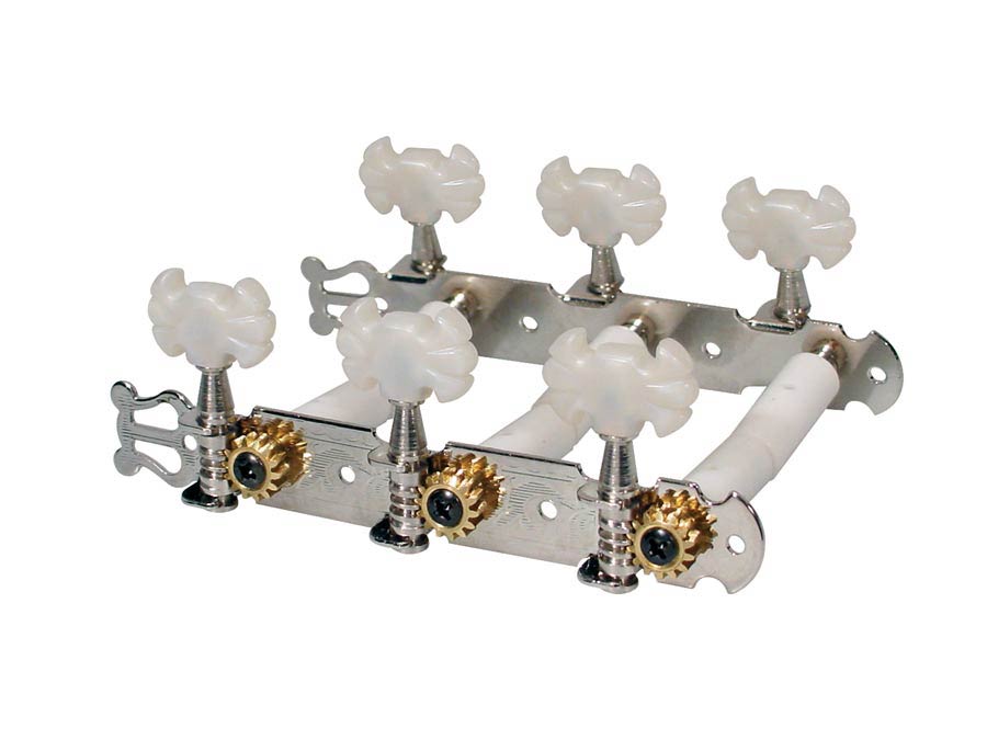Machine heads for classic guitar, nylon shaft, 3x left+3x right, 70mm, nickel, butterfly buttons