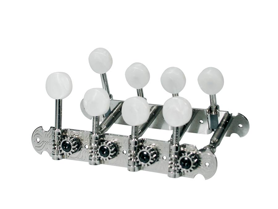 Machine heads for mandolin, metal shaft, 69mm, plastic buttons, nickel
