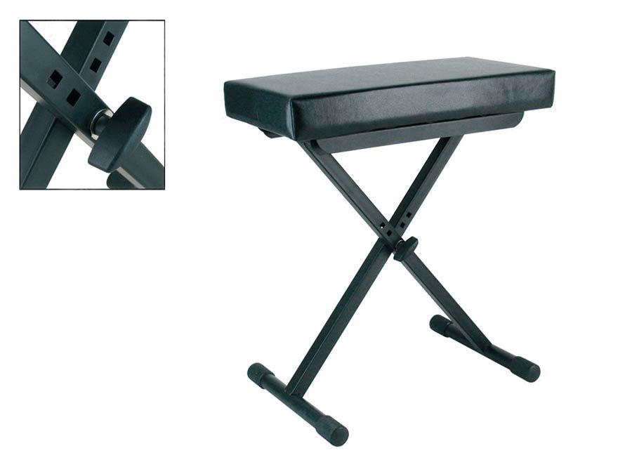 Keyboard bench, X-model, black, leather look seat (51x25 cm.)