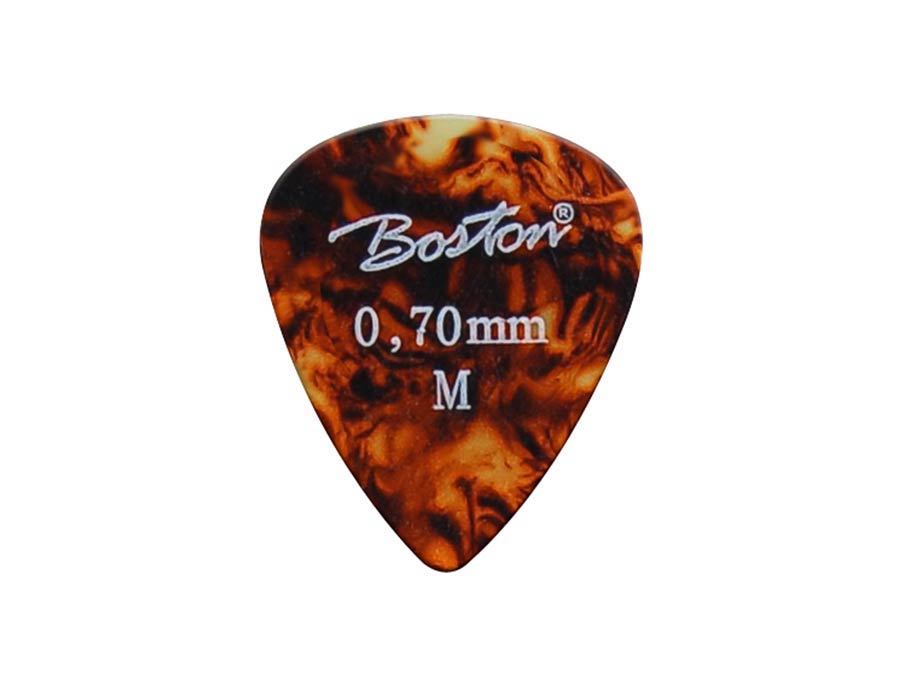 Picks, celluloid, tortoise, standard teardrop model, 24-pack, medium, 0.70 mm.