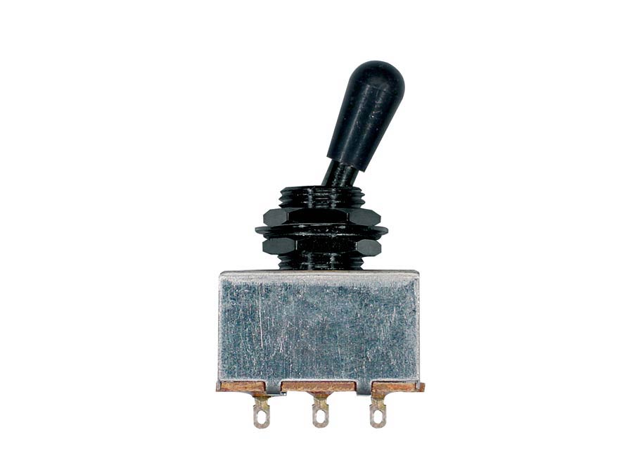 Toggle switch 3-way, block shape, black knob, black