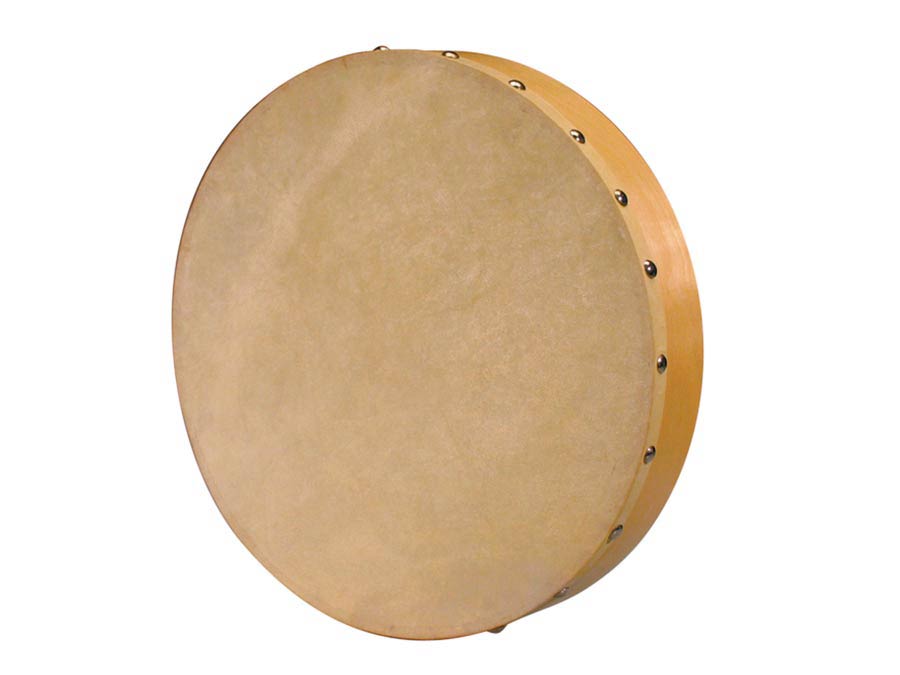 Hand drum, rawhide skin, wood, natural finish, 12