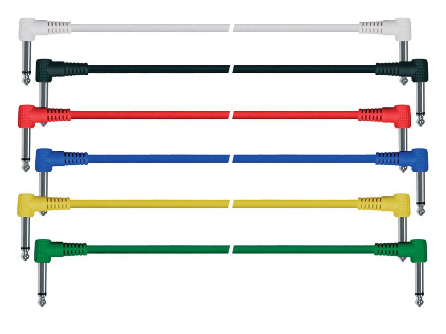 Patch cables, mono, 6-pack, 6 colors, moulded angled jacks, 0.60 meter