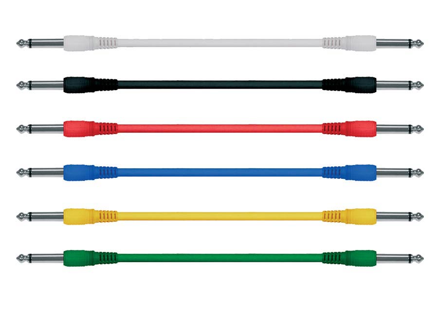 Patch cables, mono, 6-pack, 6 colors, jacks moulded, 0.30 meter