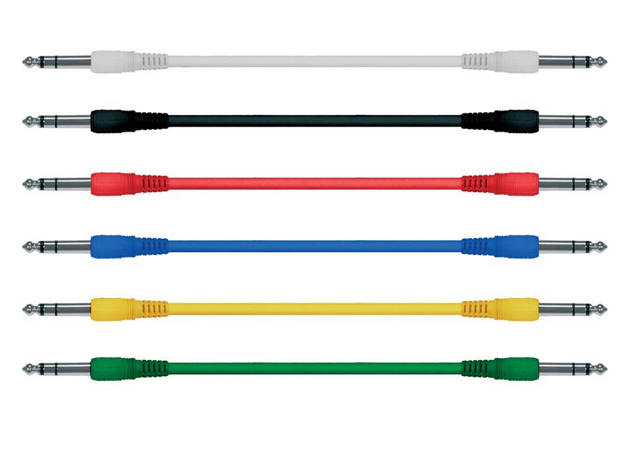 Patch cables, stereo, 6-pack, 6 colors, jacks moulded, 0.30 meter