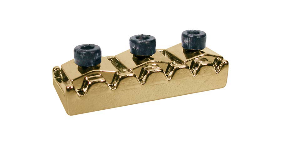 Toplock, top nut with string lock, Floyd Rose style, length: 4,26 cm, gold