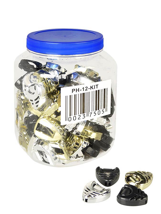 100-piece pick holder assortment kit, plastic, in black, silver and gold