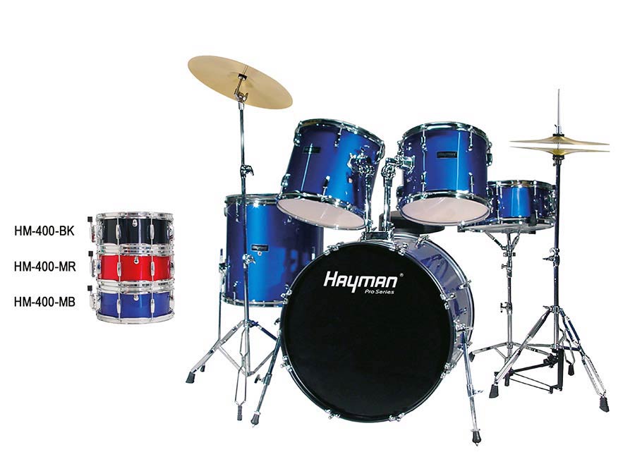 Pro Series 5-piece drum kit, double braced stands, drum throne and cymbals included, metallic red