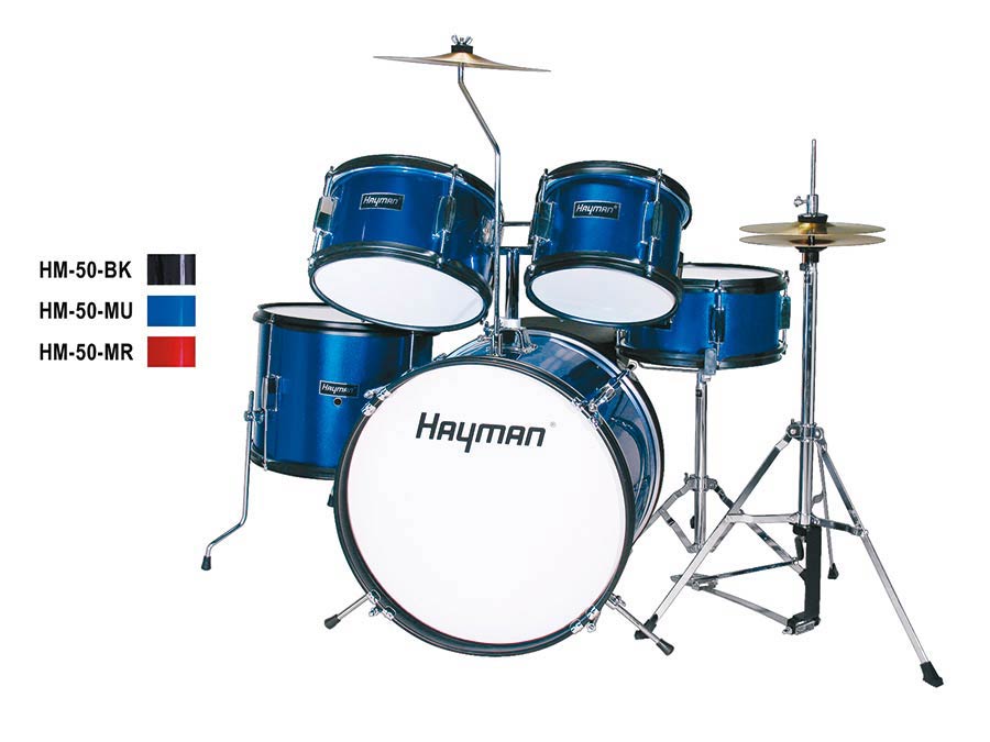 Junior Series 5-piece drum kit, drum throne and cymabls included, metallic blue