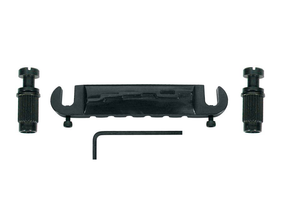Bridge-tailpiece, G-model, with studs, fixed staggered saddles, black