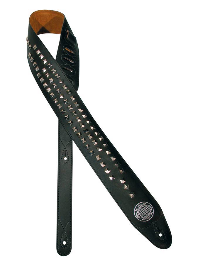Biker Series Guitar strap, black, with chrome pyramids