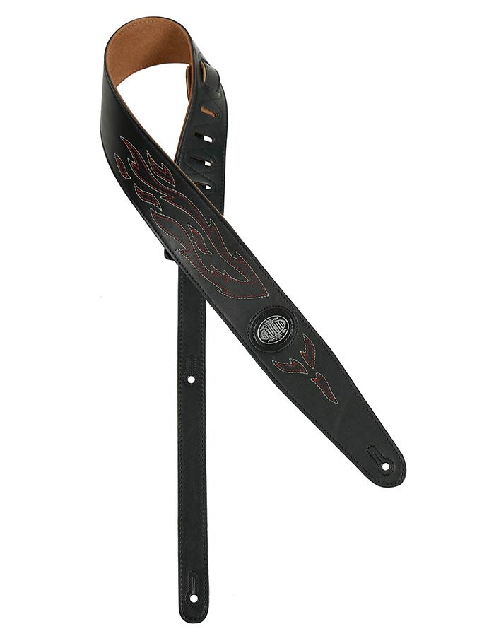 Silhouet Series Guitar strap, black, with stitched flames