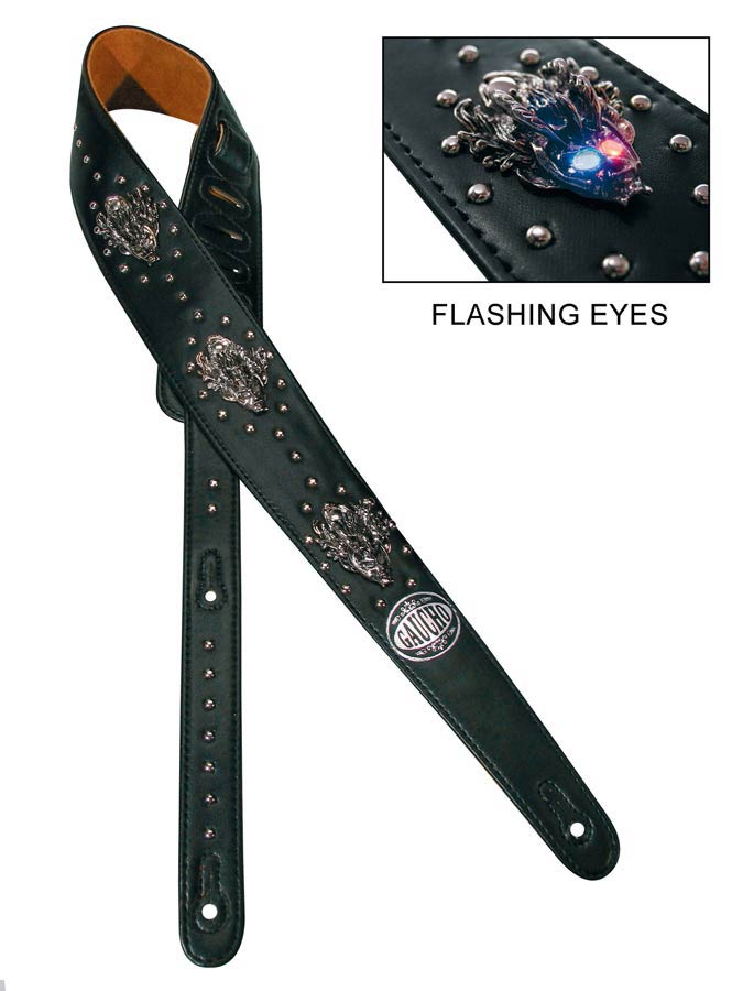 Power Flash Series Guitar strap, with devils and blue and red leds