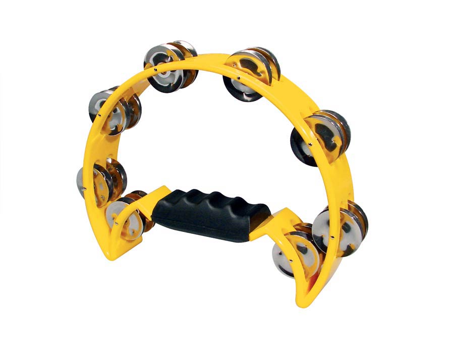 Half moon tambourine, no drum head, plastic, yellow