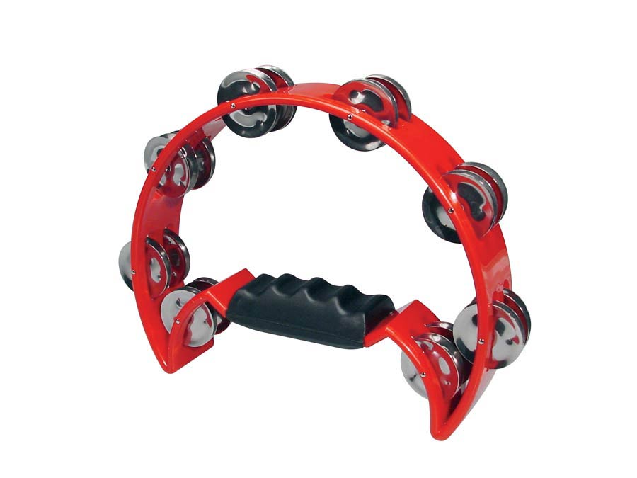 Half moon tambourine, no drum head, plastic, red