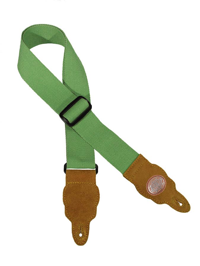 Grass Series Guitar strap, hemp with brown slips, light green