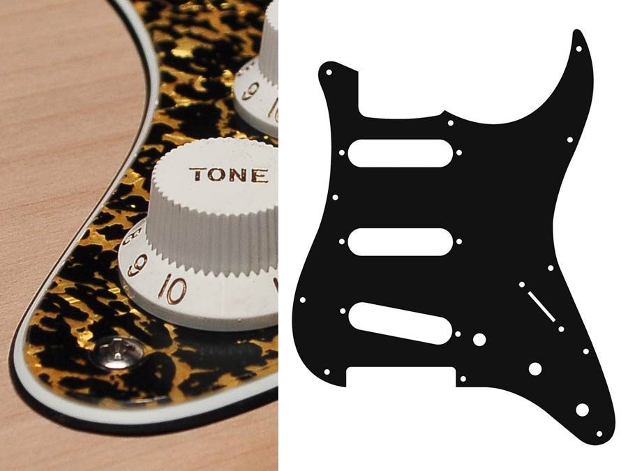 Pickguard, Stallion, standard, SSS, 3 pot holes, 3-5 switch, 3 ply, tiger pearl