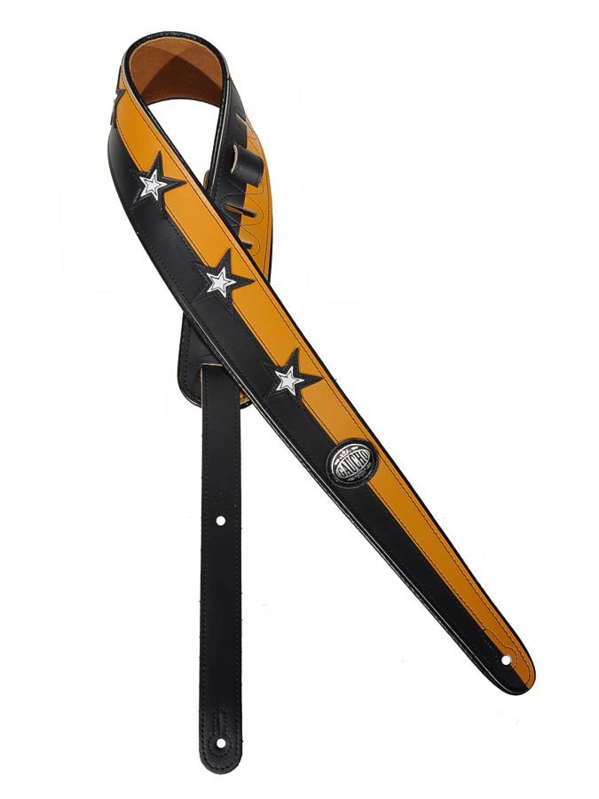 Silhouet Series Guitar strap, black and yellow, white stars design